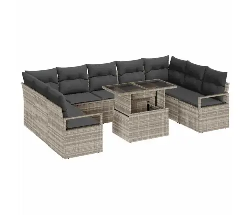 Sodo Sofų Rinkinys Su Pagalve 10 Pcs Šviesiai Pilka