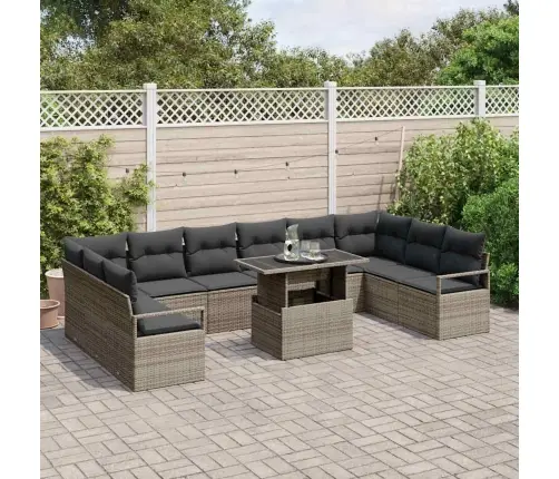 Sodo Sofų Rinkinys Su Pagalve 11 Pcs Pilka Poliratanas