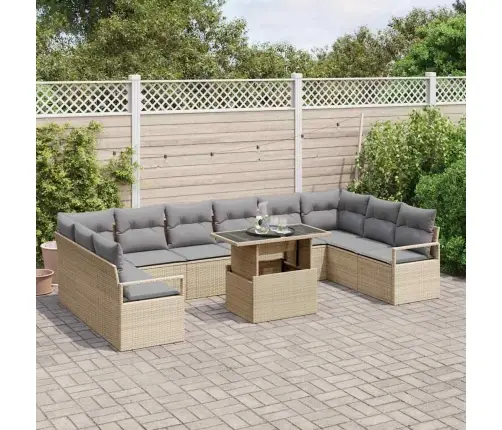 11 Daļu Dārza Dīvānu Komplekts Ar Spilveniem Bēšā Poliratanā Vidaxl