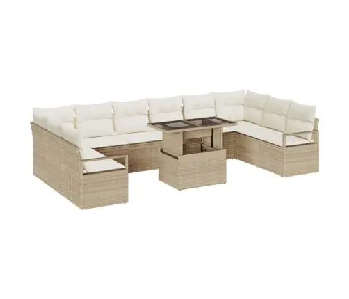 11 Daļu Dārza Dīvānu Komplekts Ar Bēšiem Spilveniem, Polu Ratans Vidaxl