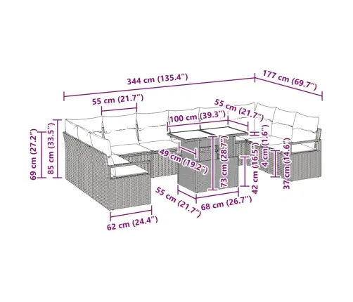 Sodo Sofų Rinkinys 11 Pcs Šviesiai Pilka 100 X 55 X 73 Cm