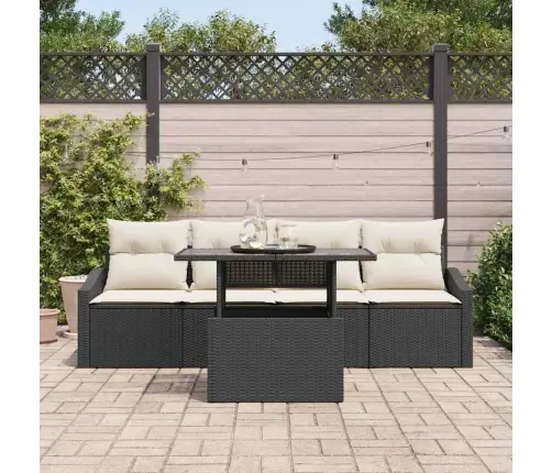 Sodo Sofų Rinkinys 5 Pcs Juoda Ir Kreminė Poliratanas