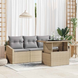Sodo Sofų Rinkinys 5 Pcs Smėlio Ir Šviesiai Pilkos Spalvos