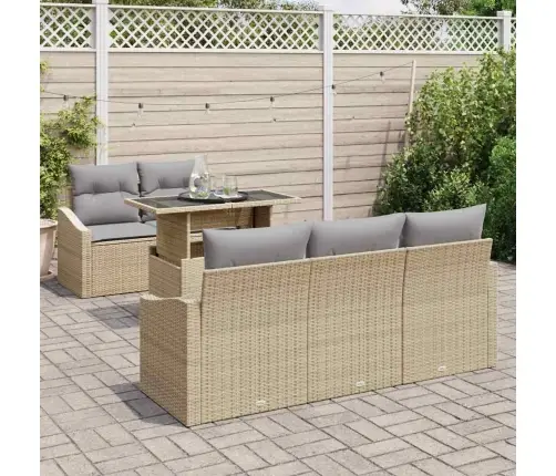 6 Daļu Dārza Dīvānu Komplekts Ar Bēšiem Spilveniem, Izgatavots No Poliratāna Vidaxl