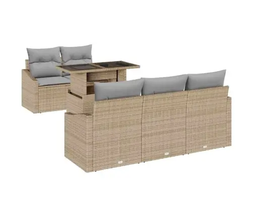 6 Daļu Dārza Dīvānu Komplekts Ar Bēšiem Spilveniem, Izgatavots No Poliratāna Vidaxl