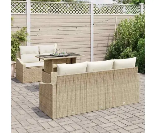 Sodo Sofų Rinkinys 6 Pcs Smėlio Ir Kreminės Spalvos Poliratanas