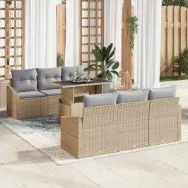 Dārza Dīvānu Komplekts Ar Spilvenu 7 Pcs Bēša Un Gaiši Pelēka Vidaxl