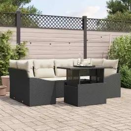 Sodo Sofų Rinkinys 7 Pcs Juoda Ir Kreminė 100 X 55 X 73 Cm