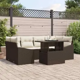 Sodo Sofų Rinkinys Su Pagalve 7 Pcs Ruda Ir Kreminė