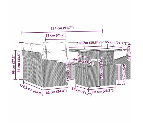 7 Daļu Dārza Dīvānu Komplekts Ar Spilveniem Pelēkā Poliratanā Vidaxl