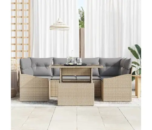 7 Daļu Dārza Dīvānu Komplekts Ar Bēšiem Spilveniem Vidaxl