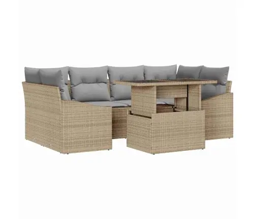 7 Daļu Dārza Dīvānu Komplekts Ar Bēšiem Spilveniem Vidaxl