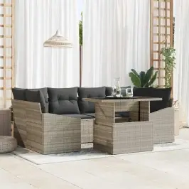 Dārza Dīvānu Komplekts Ar Spilvenu 7 Pcs Gaiši Pelēka Vidaxl