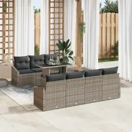 Sodo Sofų Rinkinys Su Pagalve 8 Pcs Pilka