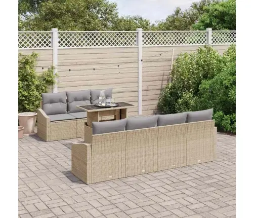 8 Daļu Dārza Dīvānu Komplekts Ar Spilveniem Bēšā Poliratānā Vidaxl