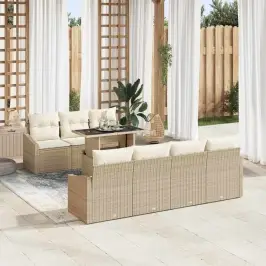 Sodo Sofų Rinkinys Su Pagalve 8 Pcs Smėlio Ir Kreminės Spalvos