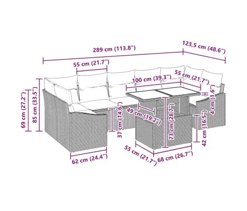 Aia Diivanikomplekt 8 Pcs Beež Ja Helehall 100 X 55 X 73 Cm