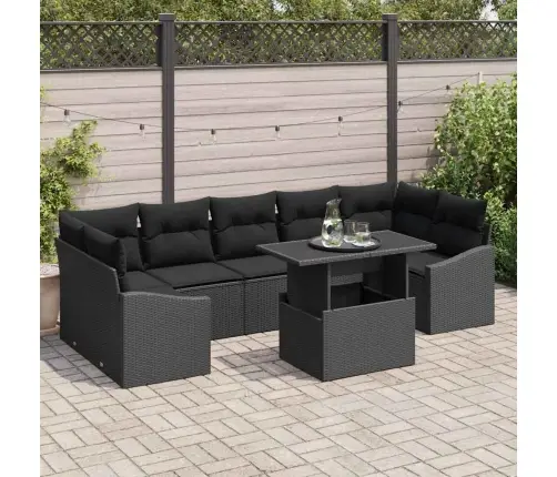 8 Daļu Dārza Dīvānu Komplekts Ar Spilveniem Melnajā Poliratanā Vidaxl