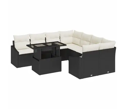Sodo Sofų Rinkinys 9 Pcs Juoda Ir Kreminė Poliratanas