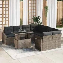 Dārza Dīvānu Komplekts 9 Pcs Pelēka 100 X 55 X 73 Cm Vidaxl
