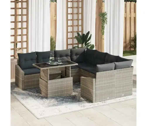 9 Daļu Dārza Dīvānu Komplekts Ar Spilveniem, Gaiši Pelēks Poliratanas Vidaxl