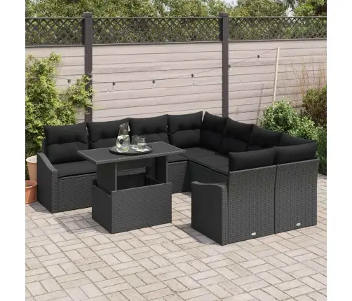 9 Daļu Dārza Dīvānu Komplekts Ar Spilveniem Melnā Poliratanā Vidaxl