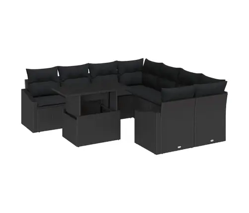 9 Daļu Dārza Dīvānu Komplekts Ar Spilveniem Melnā Poliratanā Vidaxl