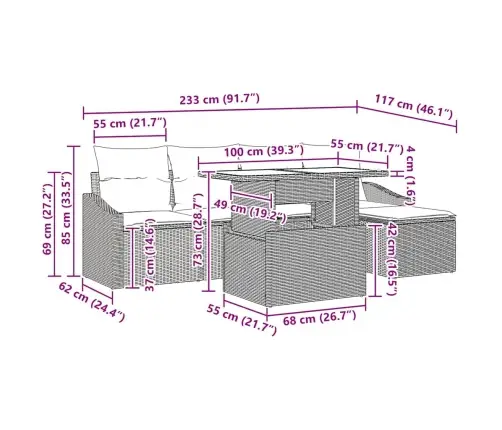 Aia Diivanikomplekt Padjaga 6 Pcs Must Ja Kreemjas