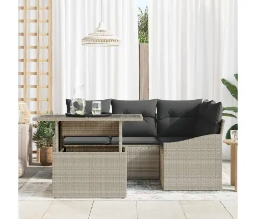 5 Daļu Dārza Dīvānu Komplekts Ar Spilveniem Gaiši Pelēkā Polirattanā Vidaxl