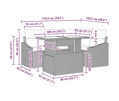 5 Daļu Dārza Dīvānu Komplekts Ar Spilveniem Gaiši Pelēkā Polirattanā Vidaxl