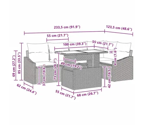 Sodo Sofų Rinkinys Su Pagalve 6 Pcs Pilka 100 X 55 X 73 Cm