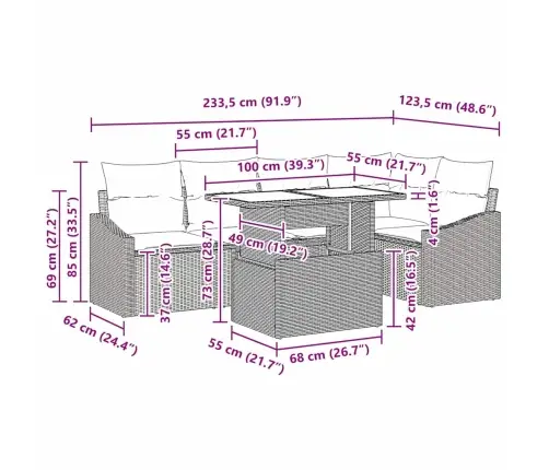 Sodo Sofų Rinkinys 6 Pcs Šviesiai Pilka 100 X 55 X 73 Cm Sodo Sofų Rinkinys 6 Pcs Šviesiai Pilka 100 X 55 X 73 Cm