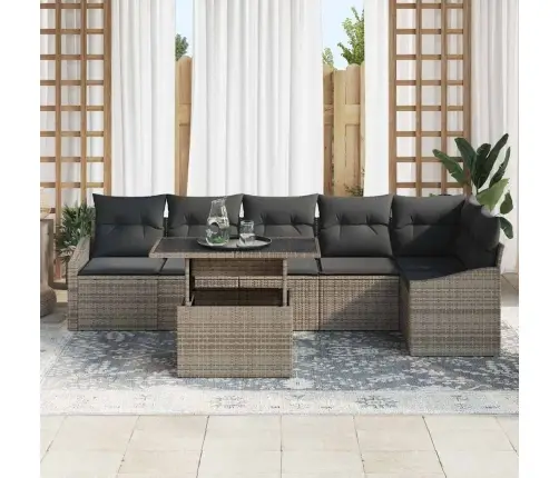 Sodo Sofų Rinkinys Su Pagalve 7 Pcs Pilka Poliratanas