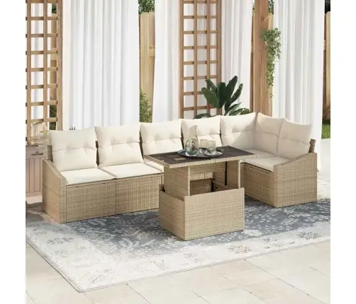 Sodo Sofų Rinkinys 7 Pcs Bežinė Ir Kreminė Poliratanas