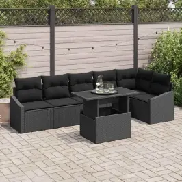 Dārza Dīvānu Komplekts Ar Spilvenu 7 Pcs Melna 100 X 55 X 73 Cm Vidaxl