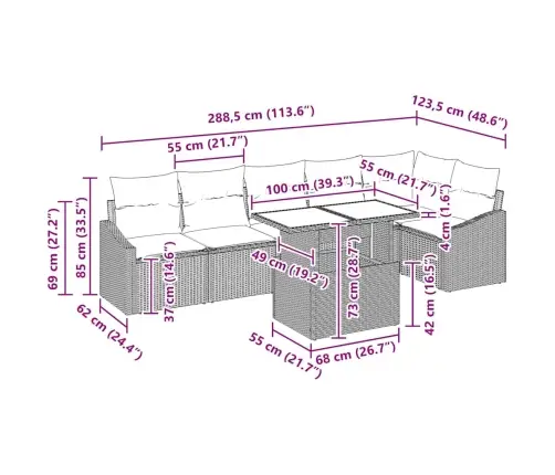 Aia Diivanikomplekt Padjaga Ladustamisega 7 Pcs Must Polürotang