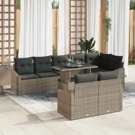 Sodo Sofų Rinkinys Su Pagalve 9 Pcs Pilka