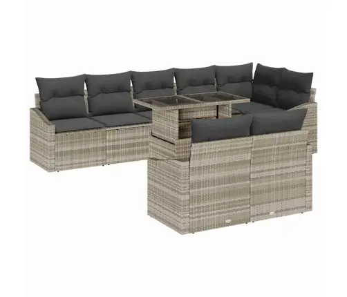 9 Daļīgs Dārza Dīvānu Komplekts Ar Spilveniem, Pelēks, Poliratanis Vidaxl