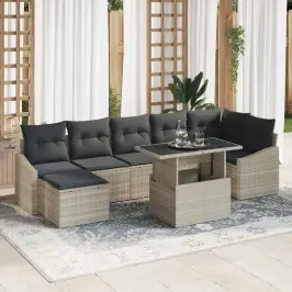 Sodo Sofų Rinkinys Su Pagalve 8 Pcs Šviesiai Pilka