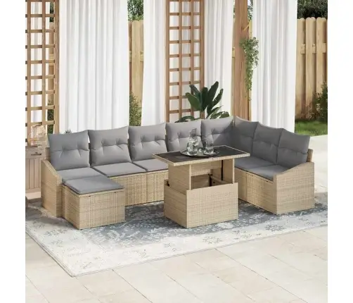 9 Daļīgs Dārza Dīvānu Komplekts Ar Bēšiem Spilveniem Vidaxl