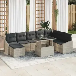 Dārza Dīvānu Komplekts Ar Spilvenu 9 Pcs Gaiši Pelēka Vidaxl