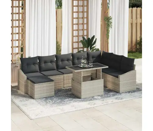 9 Daļu Dārza Dīvānu Komplekts Ar Spilveniem Gaiši Pelēkā Poliratānā Vidaxl