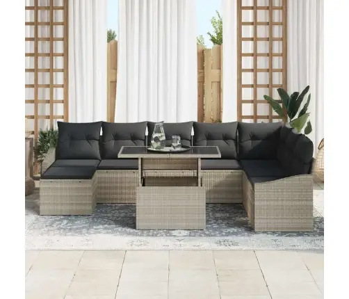 9 Daļu Dārza Dīvānu Komplekts Ar Spilveniem Gaiši Pelēkā Poliratānā Vidaxl