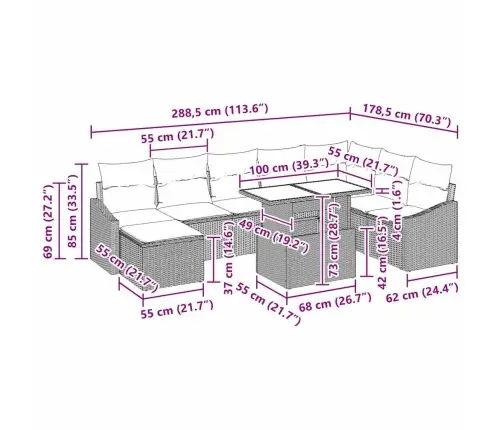Sodo Sofų Rinkinys Su Pagalve 9 Pcs Juoda