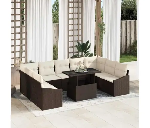 10 Daļu Dārza Dīvānu Komplekts Ar Spilveniem Brūnā Poliratanā Vidaxl