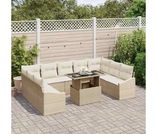 10-Dīvānu Komplekts Ar Spilveniem Bēšā Krāsā Poliratanā Vidaxl