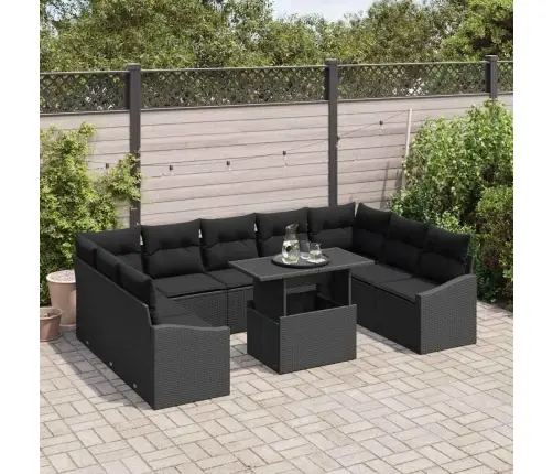 Sofos Komplektas Su Pagalve 10 Pcs Juoda Poliratanas