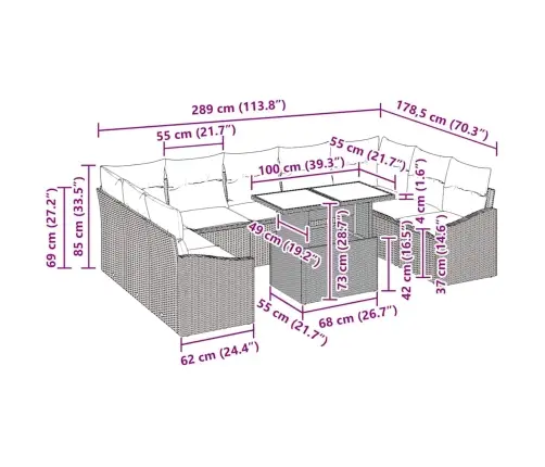 Sofos Komplektas Su Pagalve 10 Pcs Juoda Poliratanas