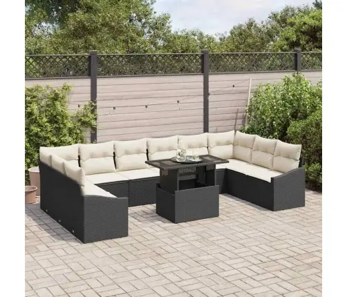 11 Daļu Dārza Dīvānu Komplekts Ar Spilveniem, Melnā Poliratnā Vidaxl