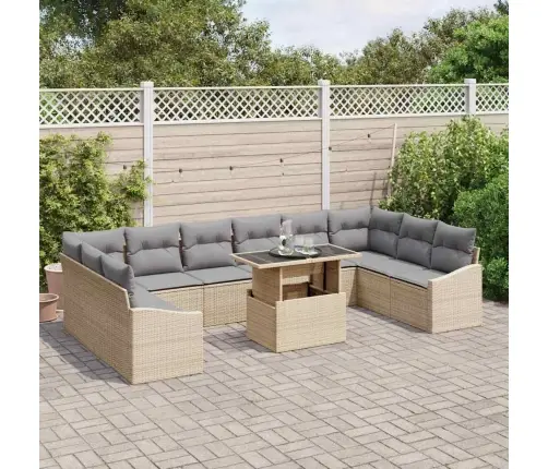 11 Daļīgs Dārza Dīvānu Komplekts Ar Spilveniem Bēša Poliratanā Vidaxl